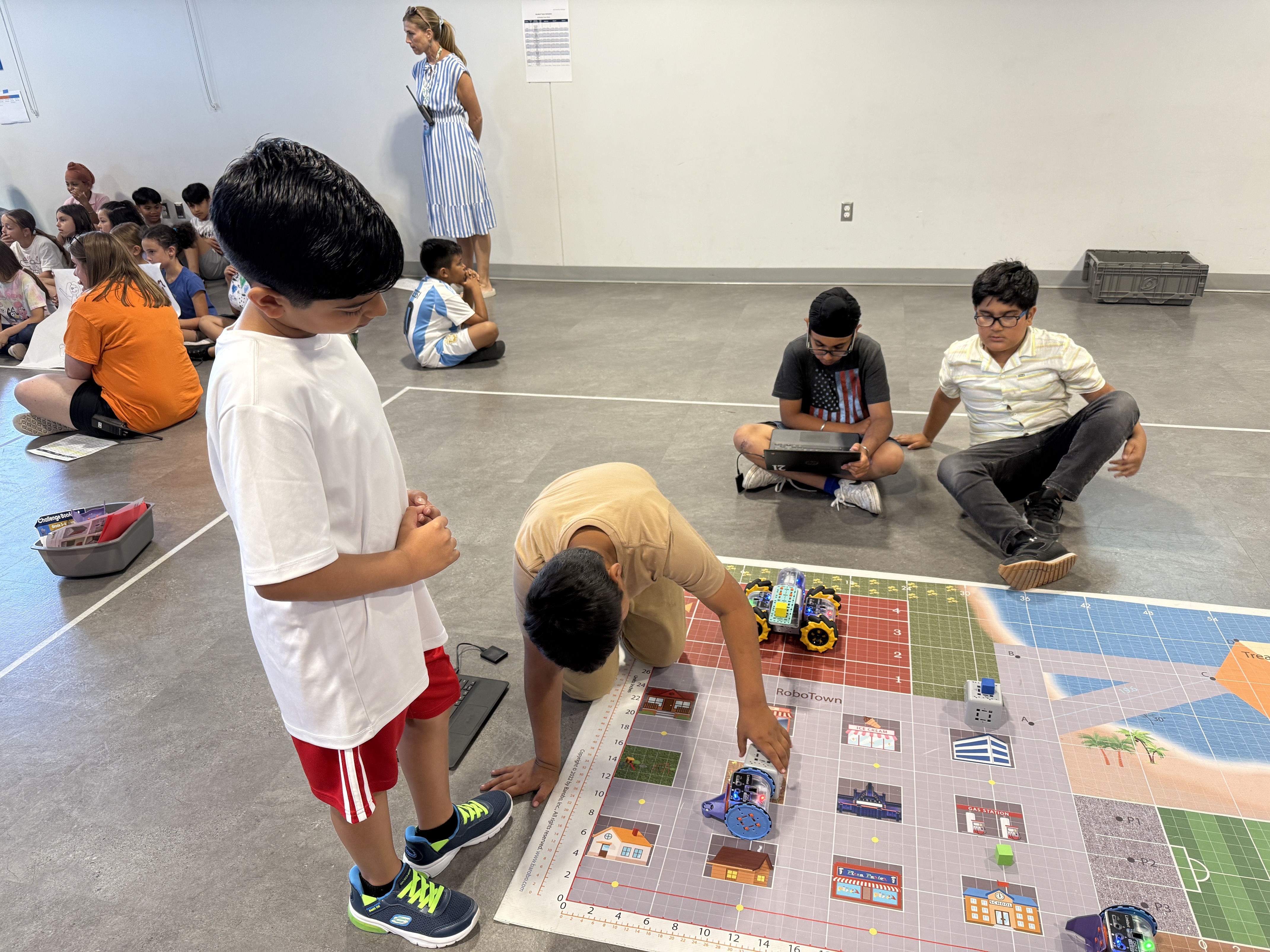 students programming a robot