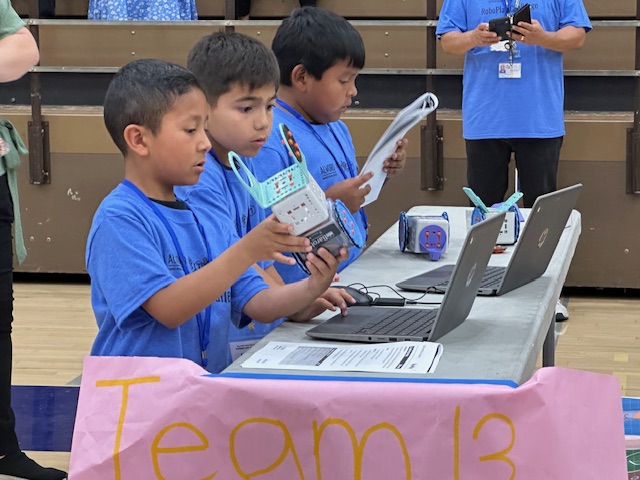 students programming a robot