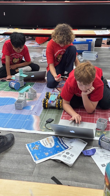 students programming a robot