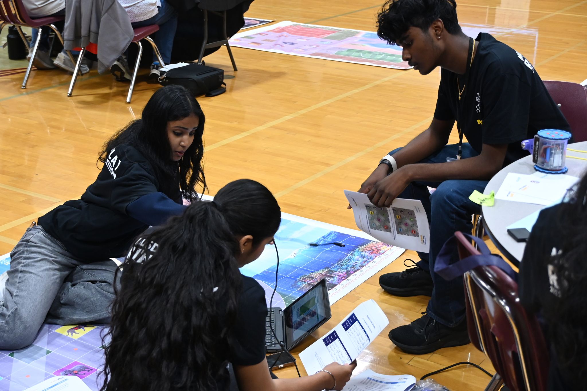 students programming a robot